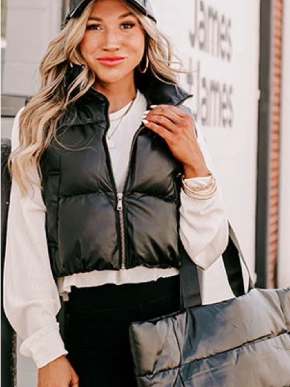 Vintage Havana Black Cropped Puffer Vest